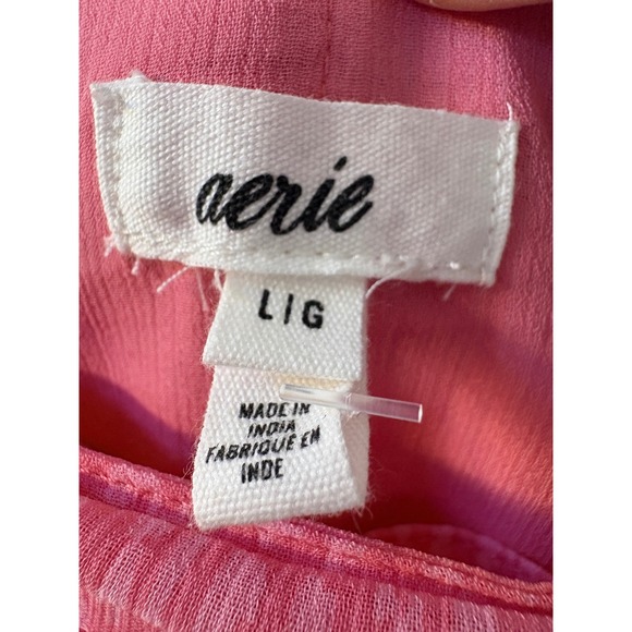 Aerie‎ Ruffle Mini Wrap Skirt Tie Waist Flowy Lightweight Chiffon Pink Sz L NWT - Picture 2 of 7